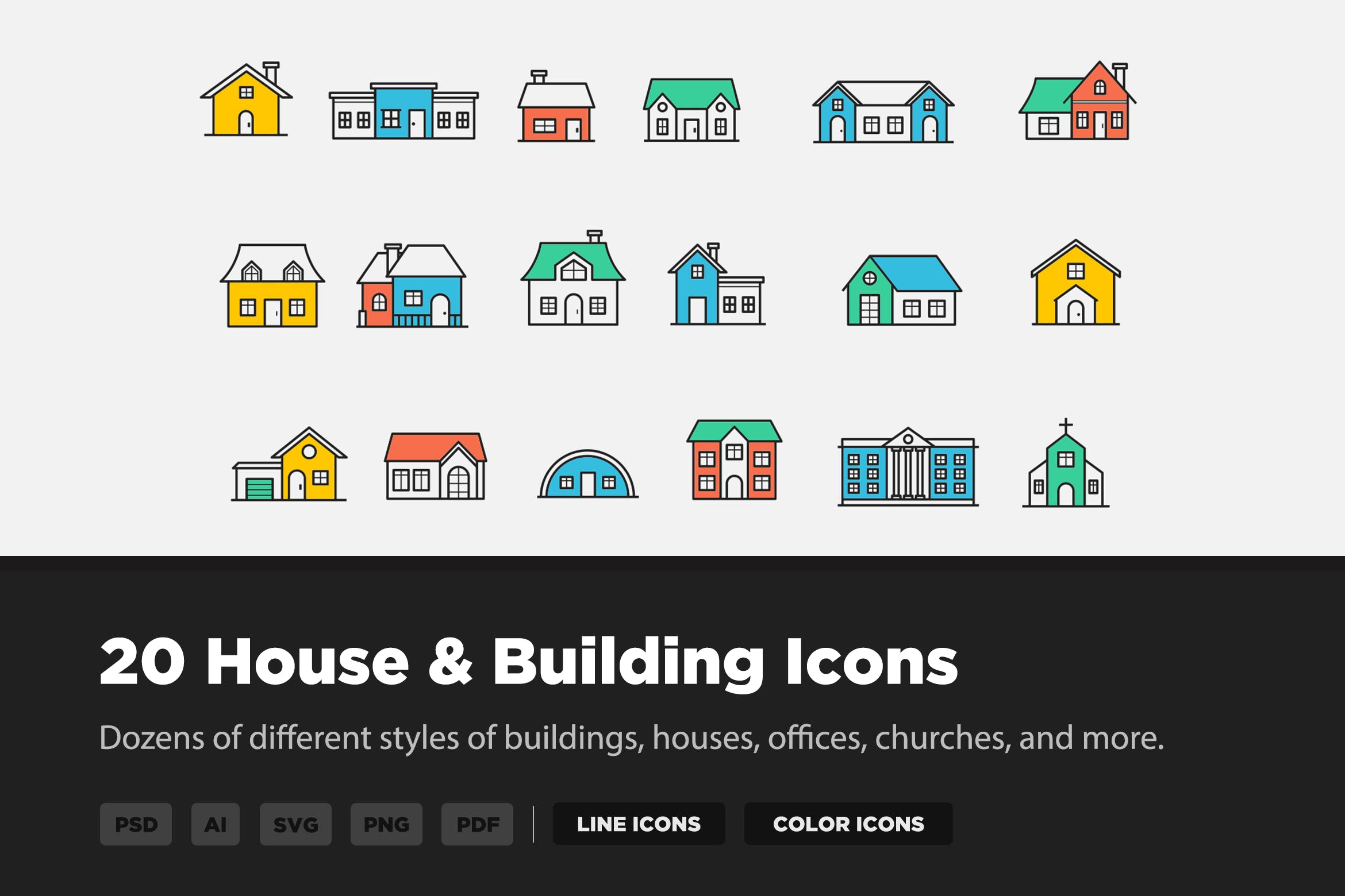 20枚房子&建筑主题矢量线性非凡图库精选图标 20 House & Building Icons插图