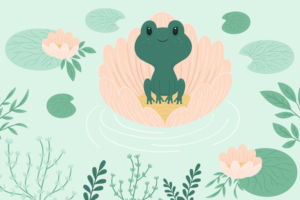 可爱小青蛙手绘矢量图形素材库精选设计素材 Cute Little Frogs Vector Graphic Set插图(3)