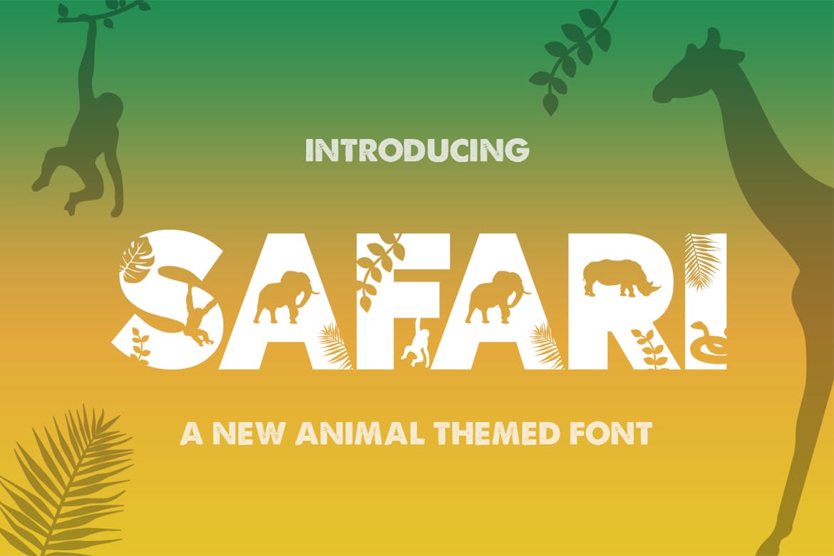 野生动物剪影创意设计英文装饰字体16素材精选 Safari Silhouette Font插图