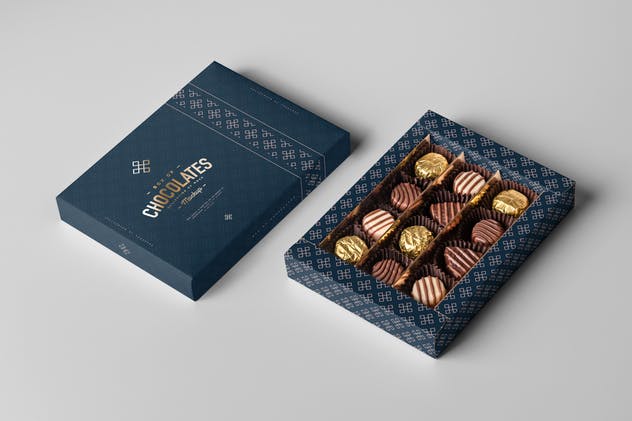 巧克力包装盒外观设计图非凡图库精选模板 Box Of Chocolates Mock-up插图(7)