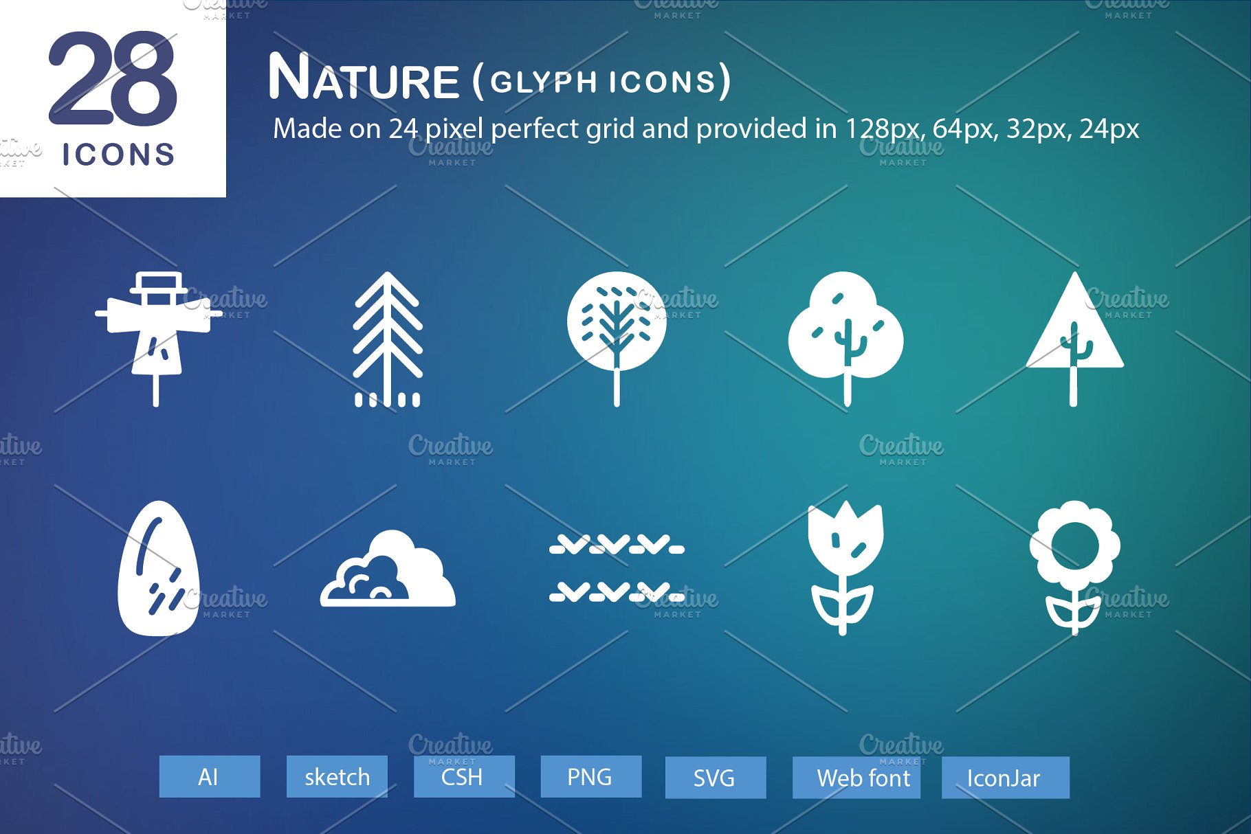28个大自然元素字体素材库精选图标 28 Nature Glyph Icons插图