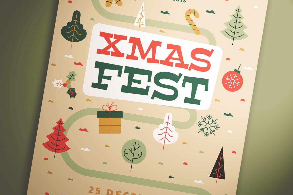可爱设计风格圣诞节主题活动传单模板 Xmas Fest Flyer插图(2)