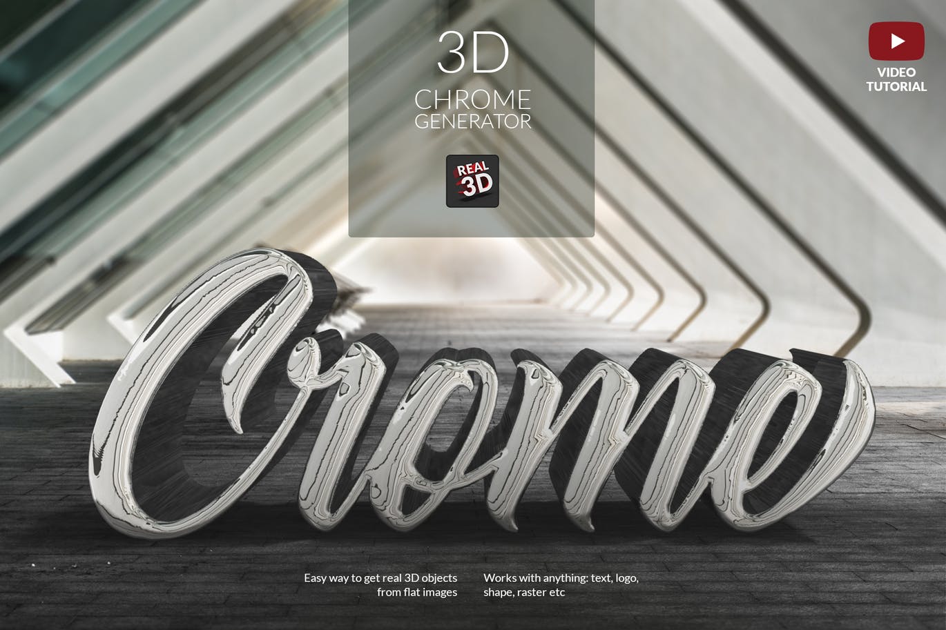 3D金属铬字体特效生成非凡图库精选PS动作 3D Chrome Generator插图