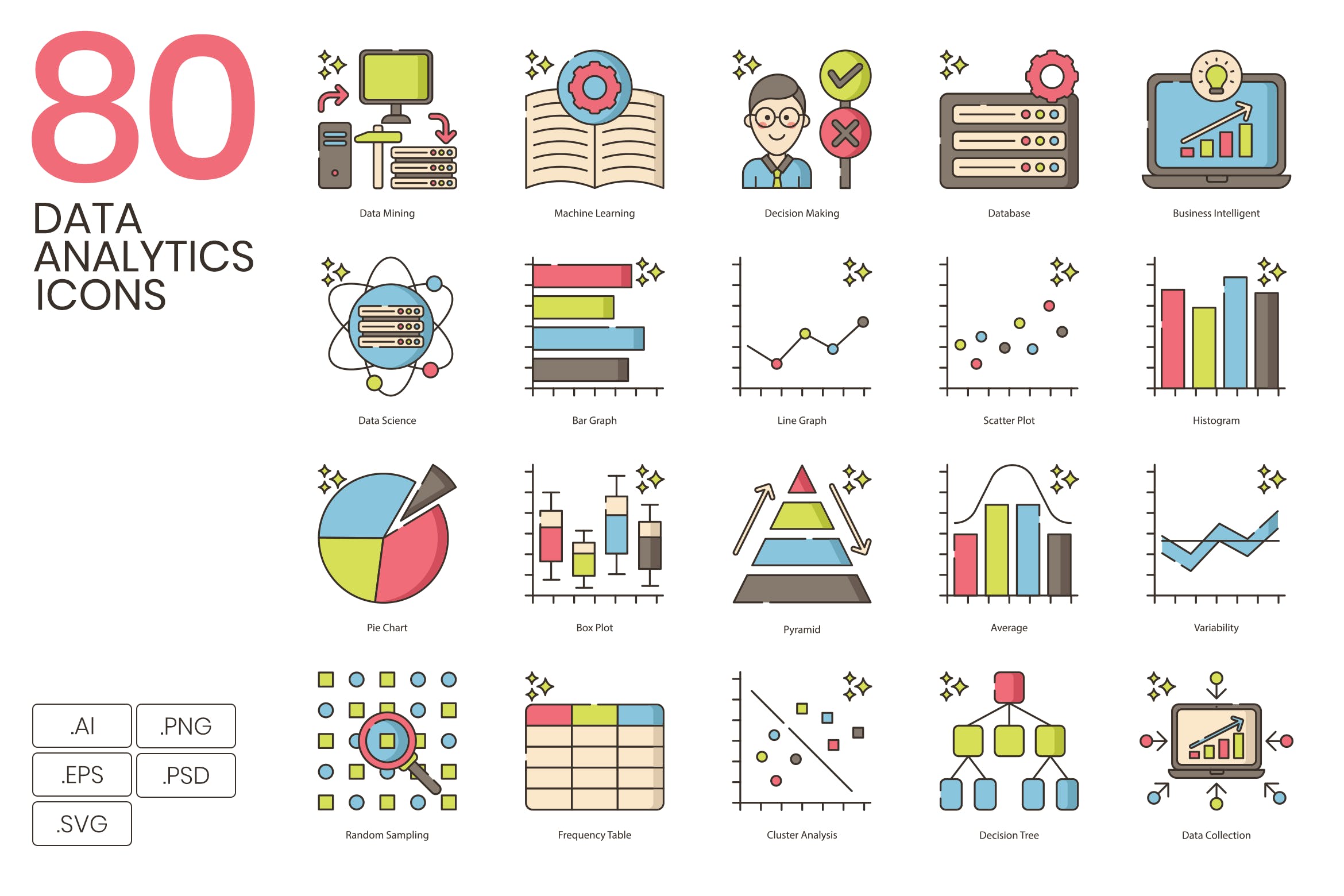 80枚数据分析主题矢量16图库精选图标 Data Analytics Icons插图