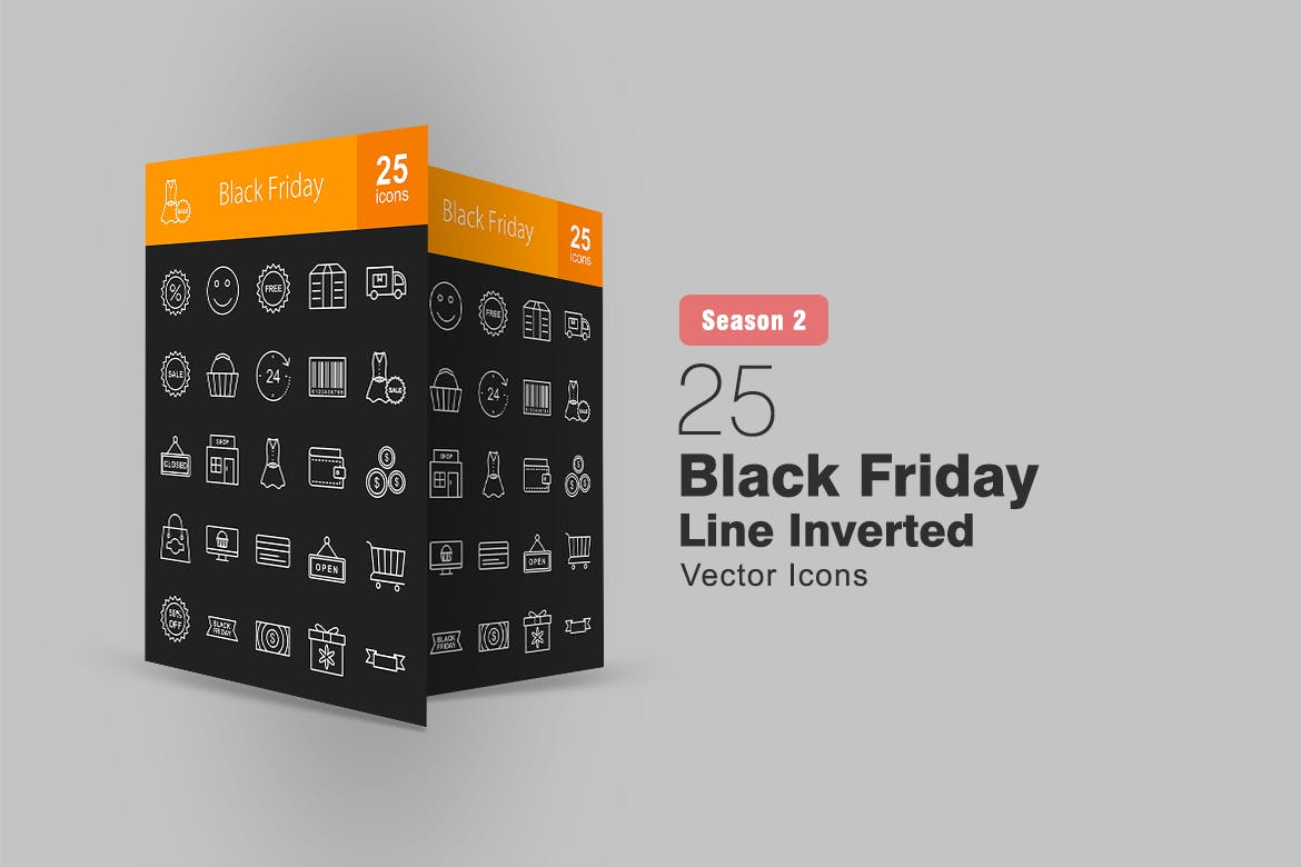 25枚黑色星期五主题矢量线性非凡图库精选图标v2 25 Black Friday Line Inverted Icons插图