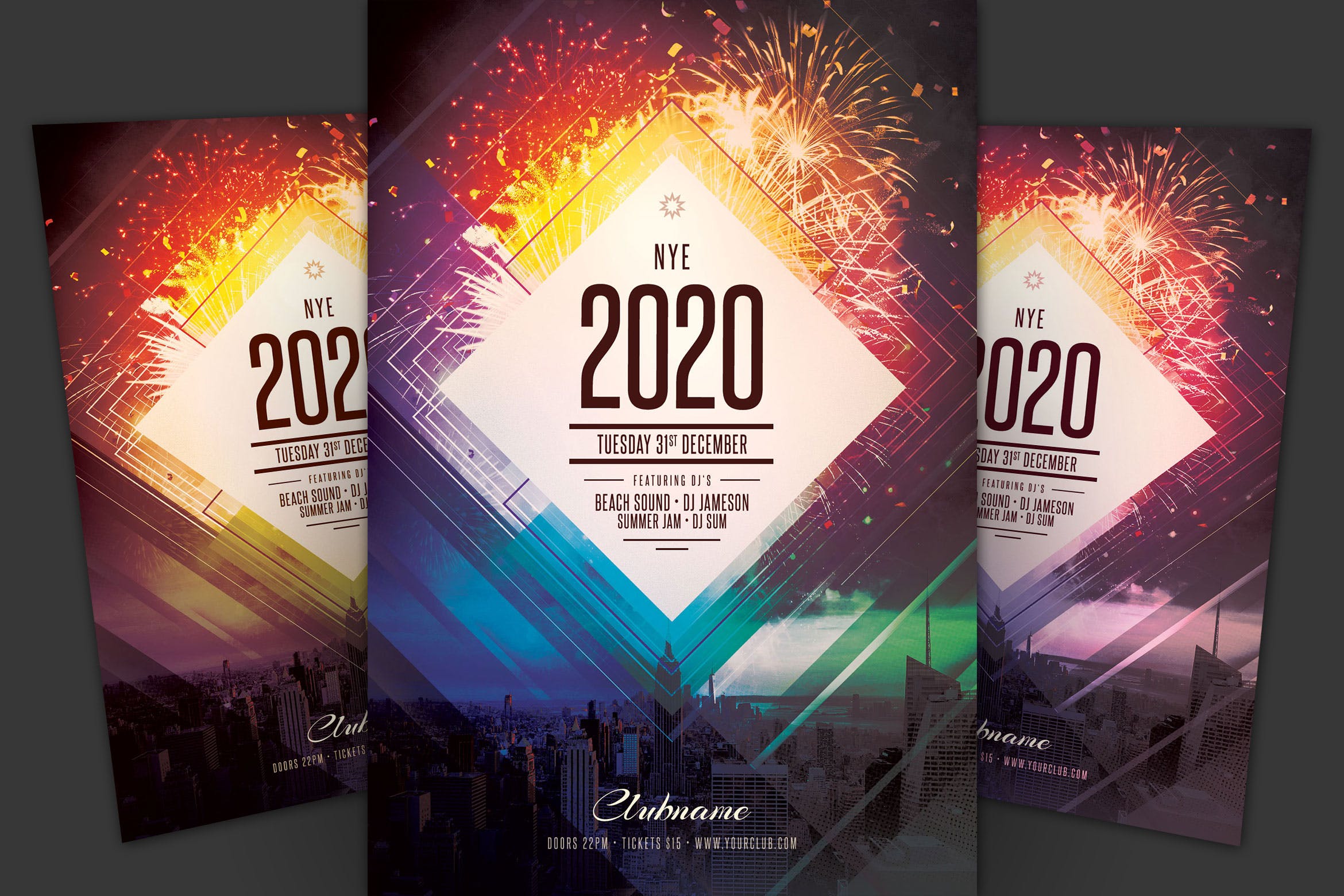 2020年前夜新年倒计时焰火表演活动传单模板 New Year Flyer插图
