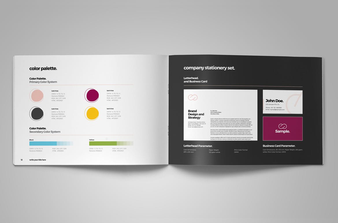 2019-2020品牌指南/品牌设计规范手册模板 Brand Guideline Landscape Layout with Pink Accents插图(4)
