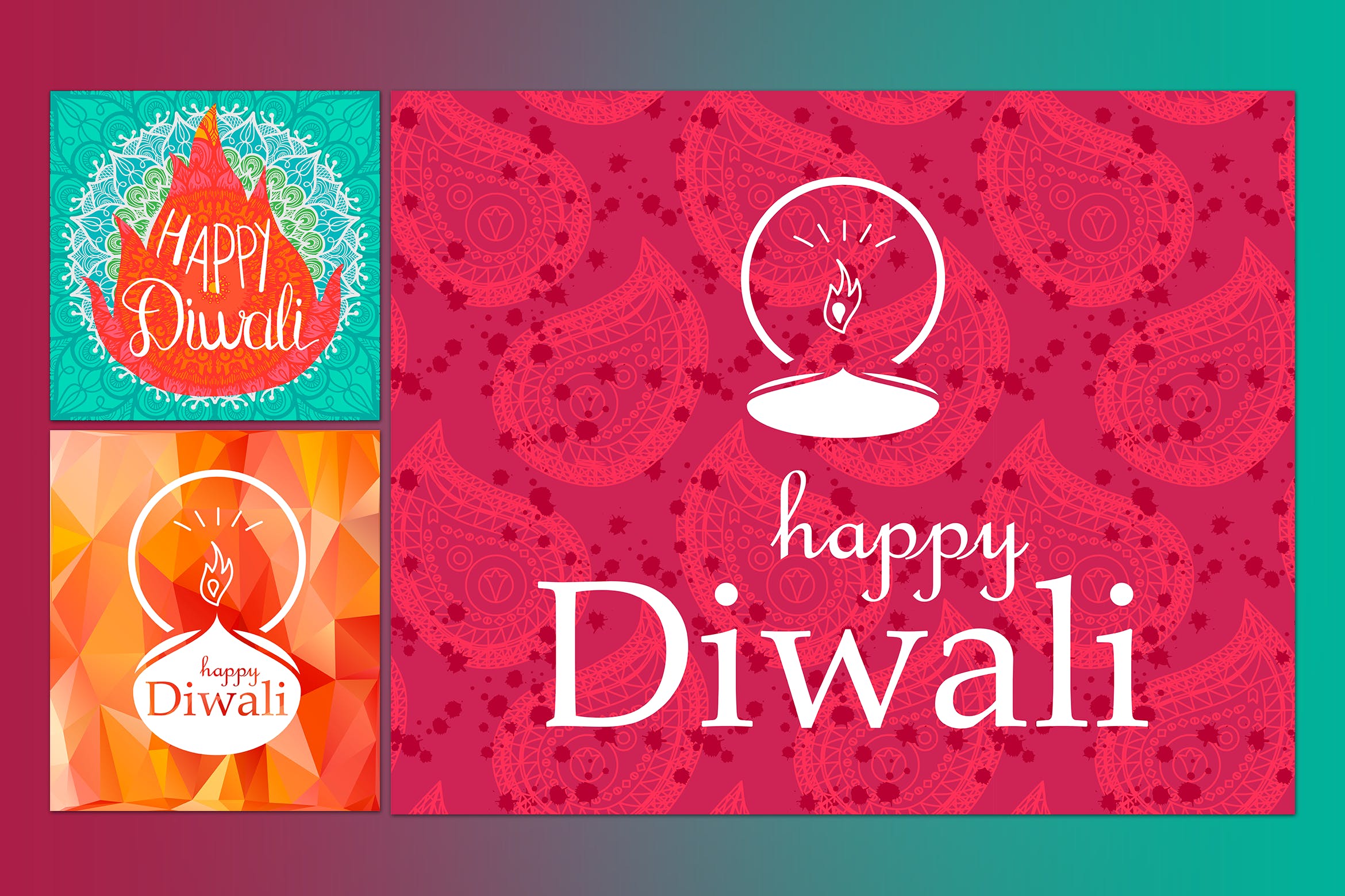 印度排灯节主题矢量Banner图设计模板 Happy Diwali Banners插图