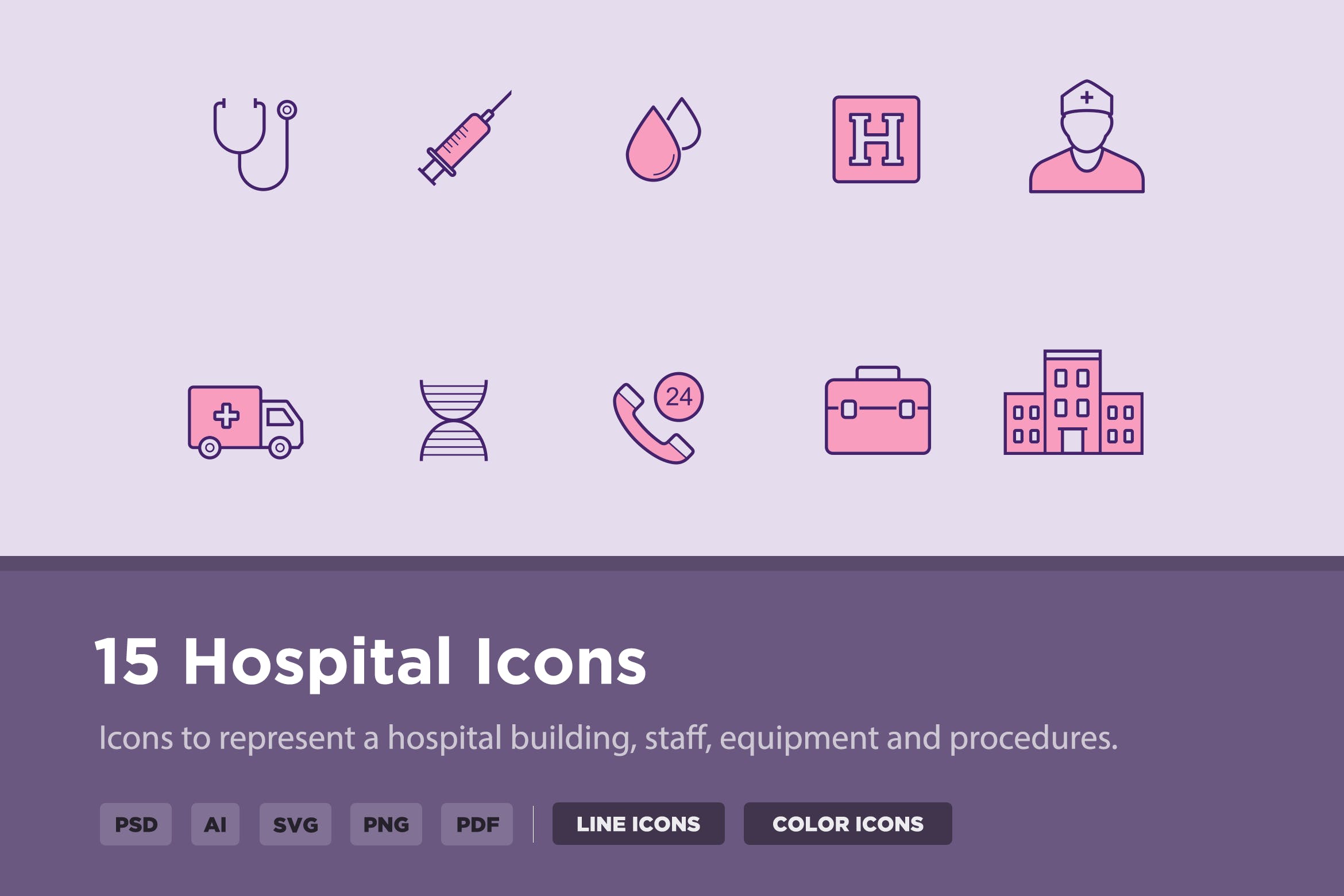 15枚医院&诊所主题矢量线性素材库精选图标 15 Hospital Icons插图