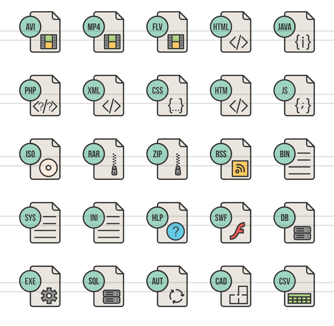 50枚文件格式填充线性素材库精选图标 II 50 File Formats Filled Line Icons Season II插图(2)