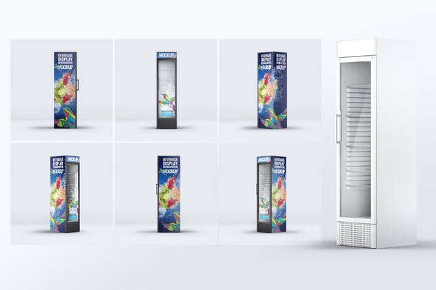 零售柜式冰箱外观广告设计效果图样机素材库精选模板 Beverage Display Refrigerator Mock-Up插图(2)