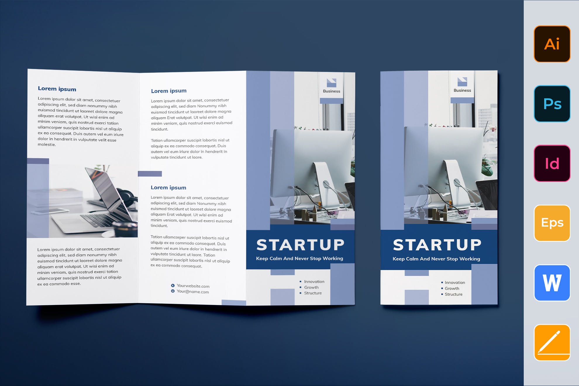创业项目三折页版式设计宣传册模板 Startup Brochure Trifold插图