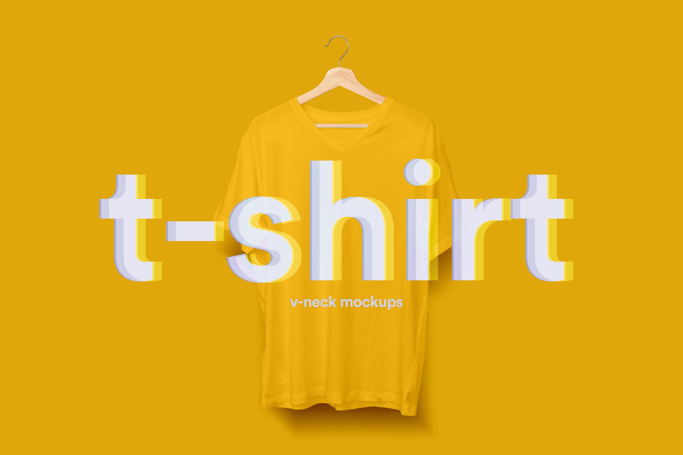 经典V领T恤作品设计展示样机16设计网精选模板 V-Neck T-Shirt Mock-up插图