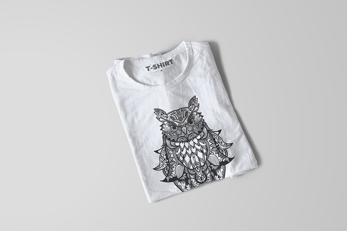 猫头鹰-曼陀罗T恤印花图案设计矢量素材 Owl Mandala T-shirt Design Vector Illustration插图(1)