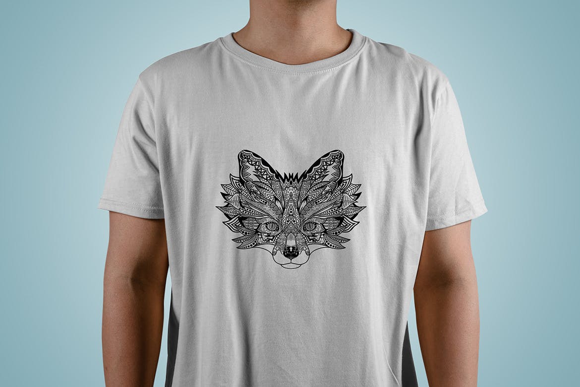 狐狸-曼陀罗花手绘T恤印花图案设计矢量插画16设计网精选素材 Fox Mandala T-shirt Design Vector Illustration插图(1)