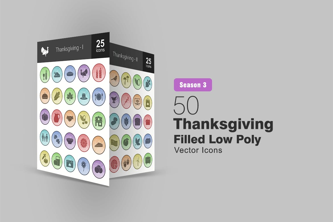 50枚感恩节主题圆形16图库精选图标素材 50 Thanksgiving Filled Low Poly Icons插图