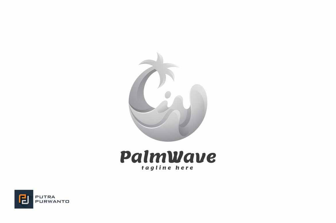 棕榈树&海浪几何图形Logo设计16图库精选模板 Palm Wave – Logo Template插图(2)