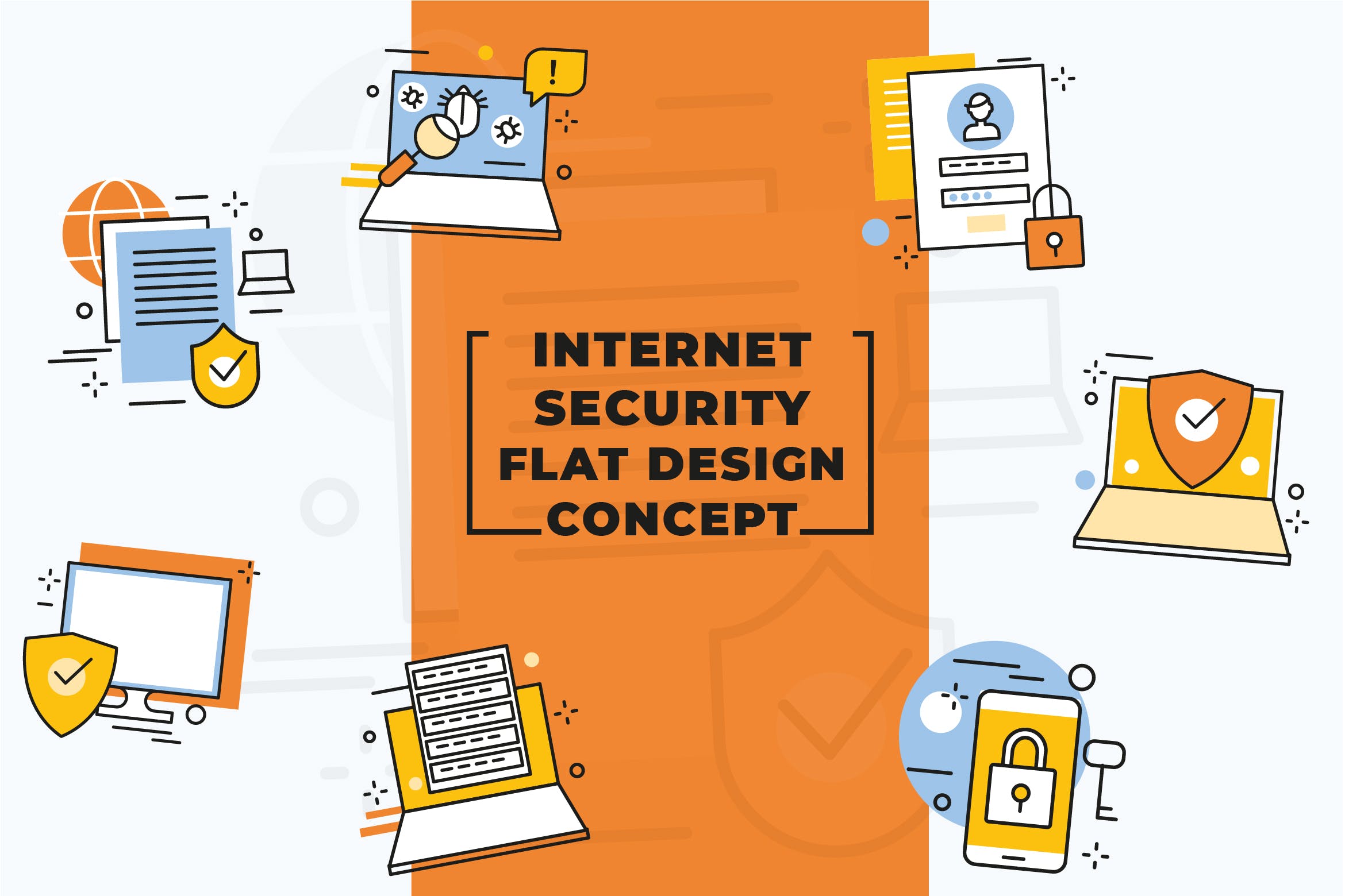 互联网安全主题扁平设计风格16设计网精选概念插画素材 Internet Security Flat Design Concept插图