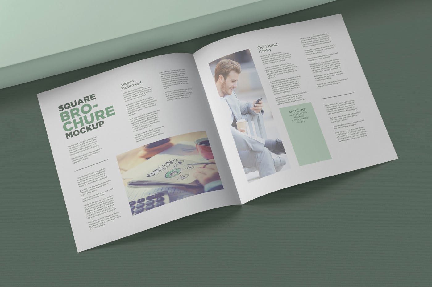 方形对折页宣传手册设计效果图样机素材库精选 Square Bifold Brochure Mockups插图(4)