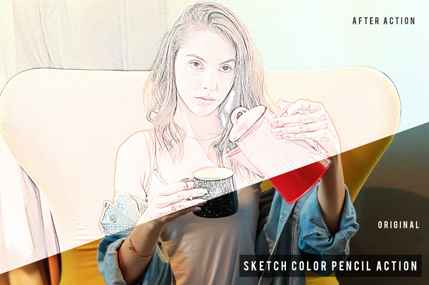 彩铅素描照片特效一键生成16图库精选PS动作 Sketch Color Pencil Action插图
