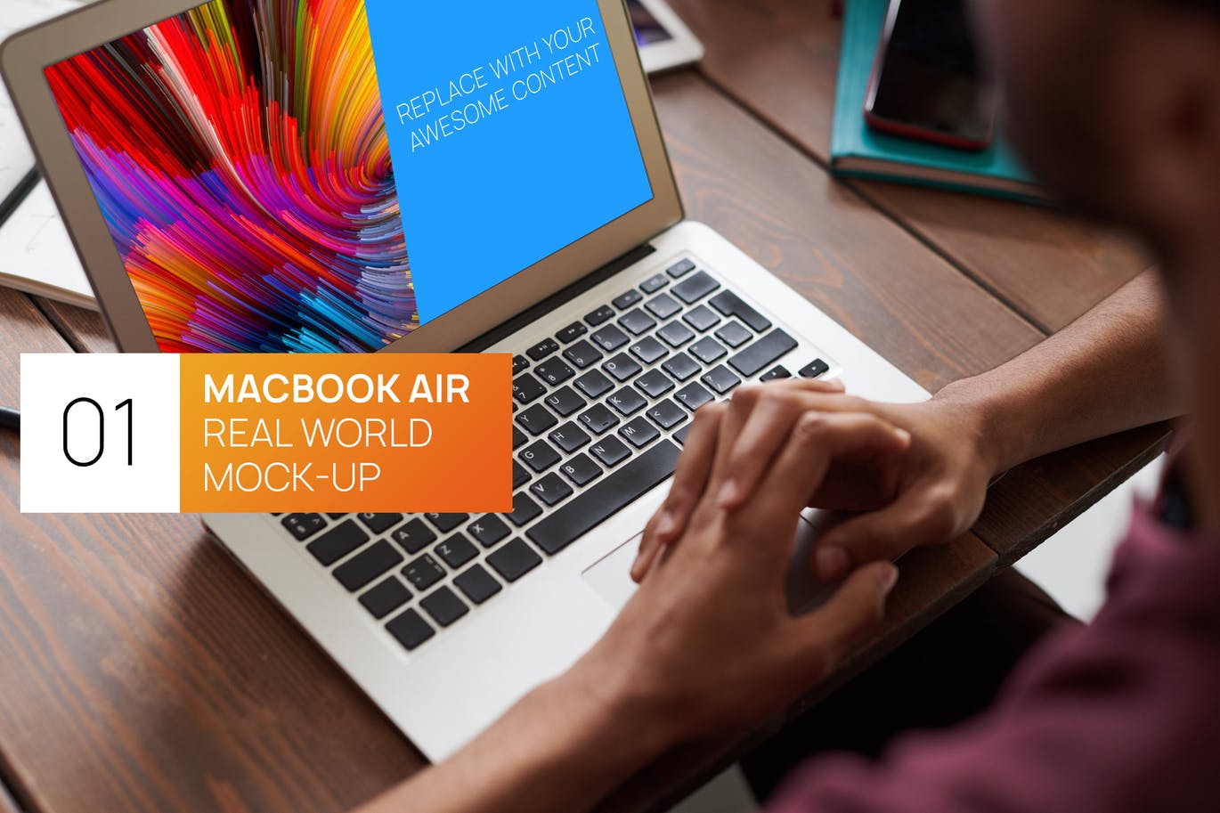 Macbook Air实景使用场景16图库精选样机模板v2 Person Using MacBook Air Real World Photo Mock-up插图