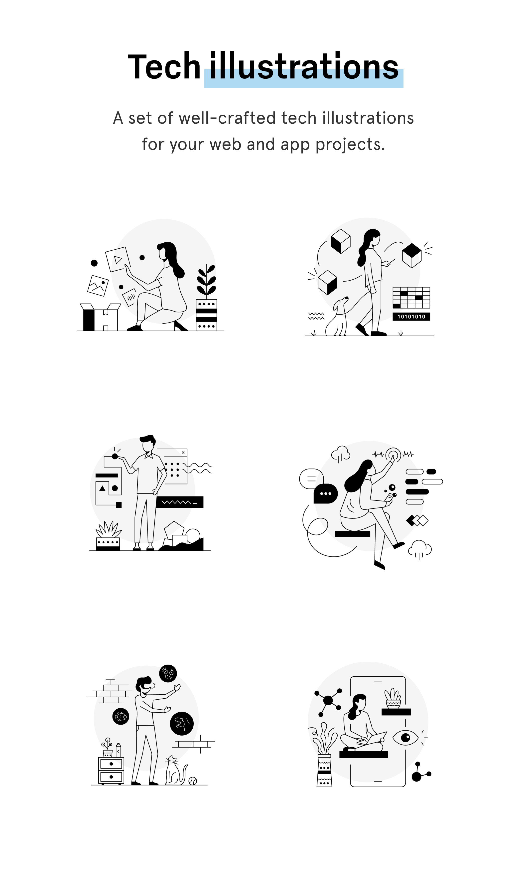 素材库下午茶：技术主题网站设计矢量插画素材插图