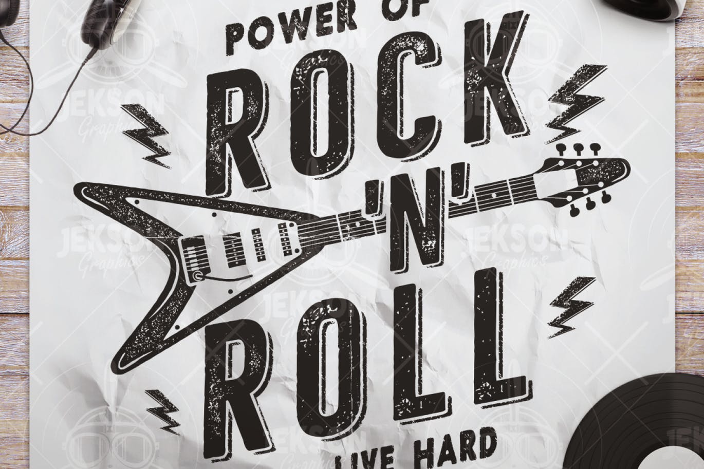 T恤复古设计风格摇滚音乐主题印花图案插画 Music Rock n Roll Print for T-Shirt, Retro Design插图(2)
