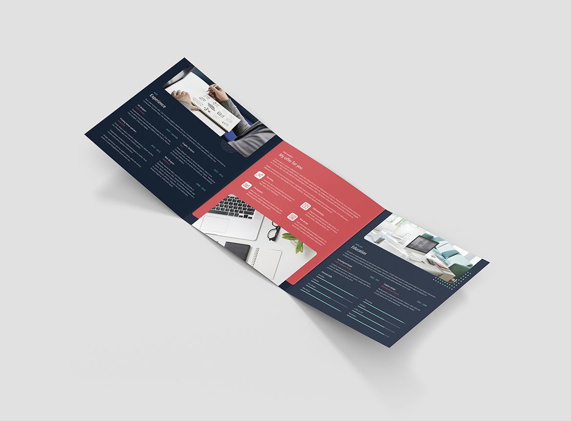 方形三折页个人彩色16设计网精选简历模板 Brochure – Resume Tri-Fold Square插图(6)