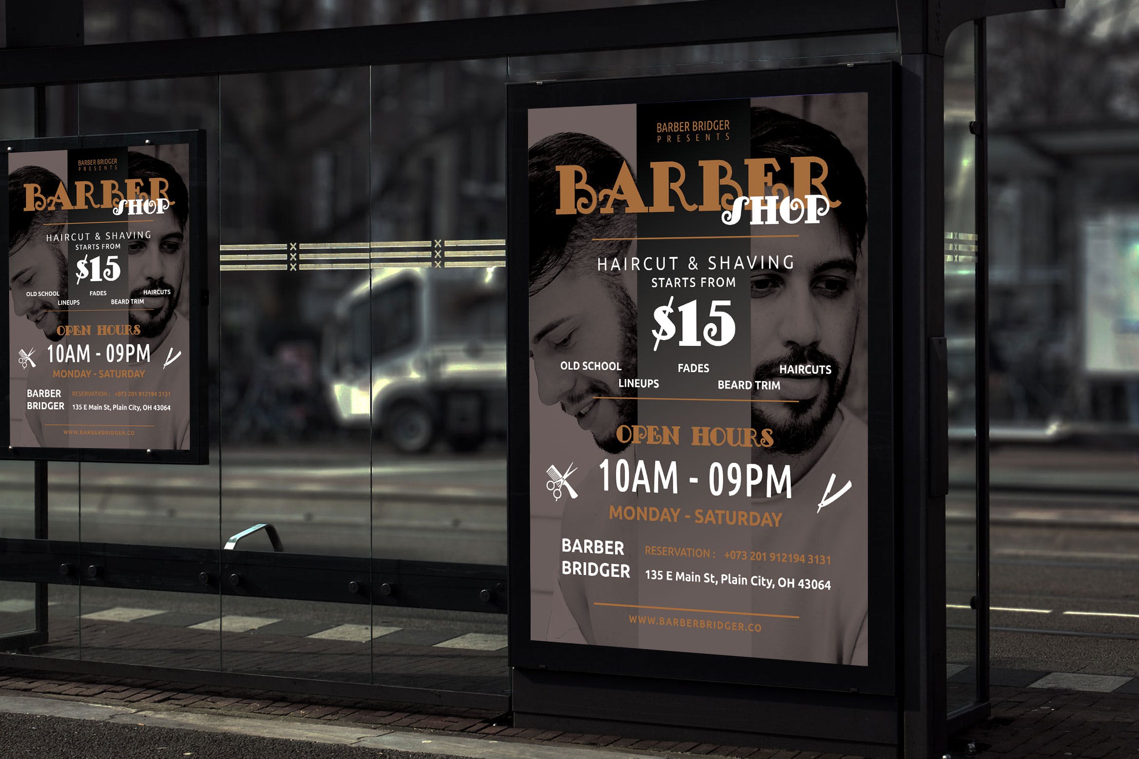 美发理发店公交站促销海报PSD素材素材库精选模板 Beard – Barbershop Promotion Poster RY插图
