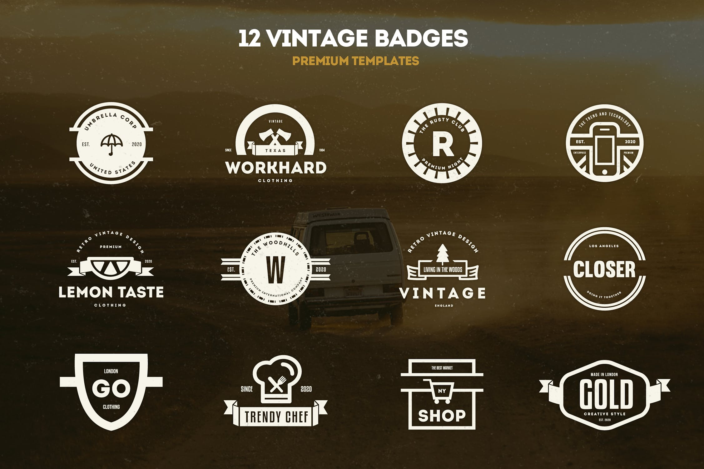12款复古风格Logo&徽章设计模板v09 12 Vintage Logos & Badges 009插图(3)