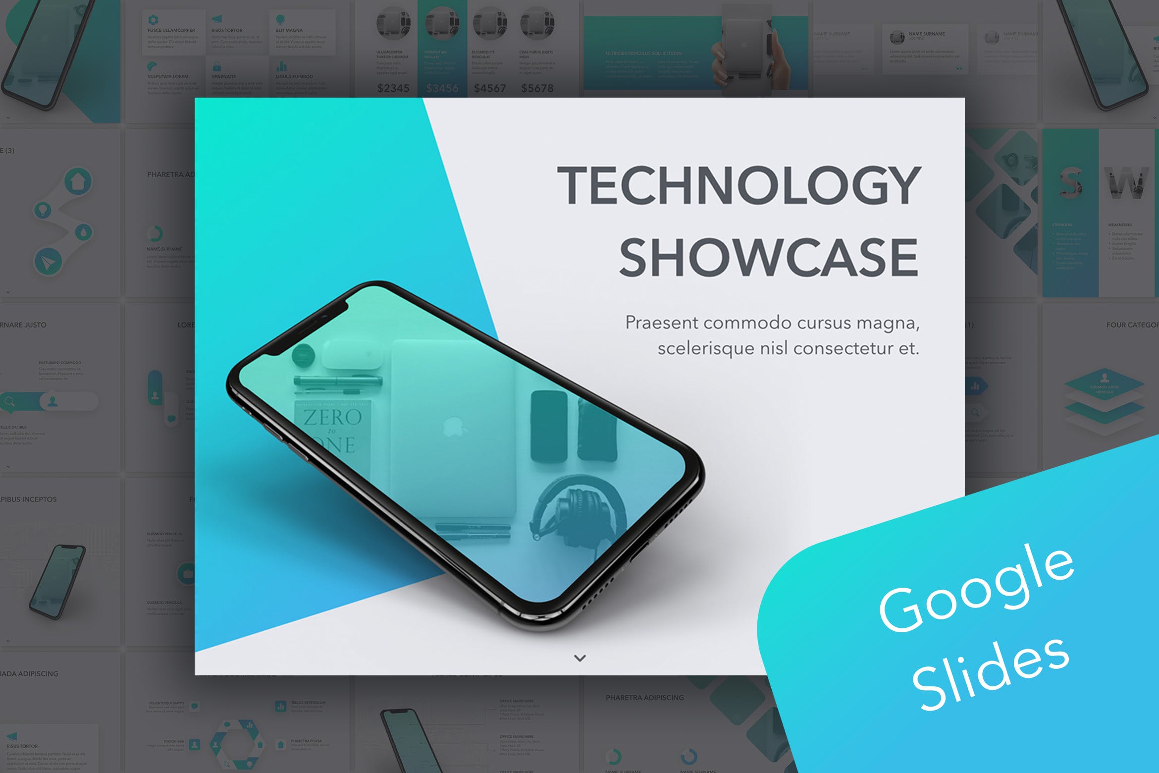 科技项目案例演示16设计素材网精选谷歌演示模板 Technology Showcase Google Slides Template插图