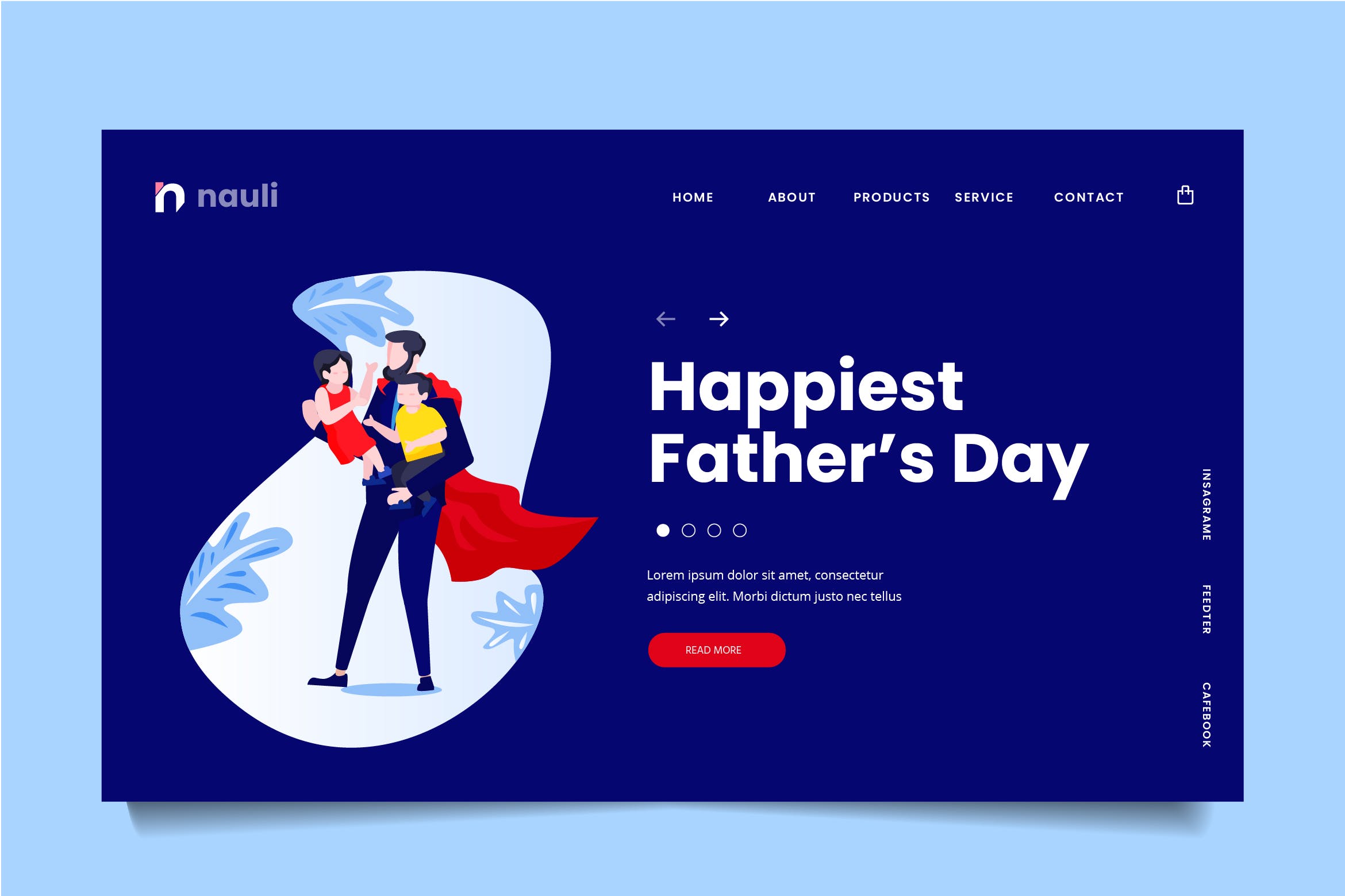 父亲节主题网站设计矢量插画素材 Fathers Day Web Header PSD and AI Vector插图
