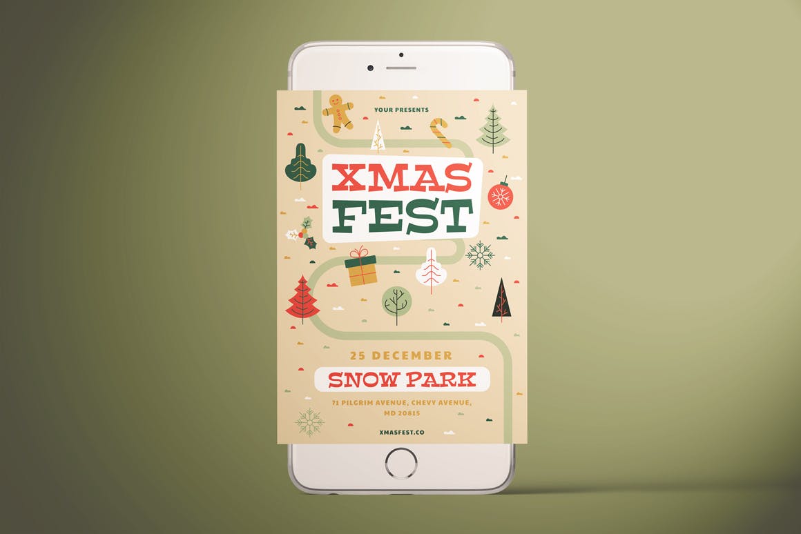 可爱设计风格圣诞节主题活动传单模板 Xmas Fest Flyer插图(4)