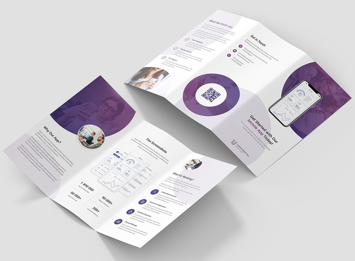 创意APP应用&软件推广介绍折页宣传单设计模板 Creative App – Brochures Bundle Print Templates插图(1)
