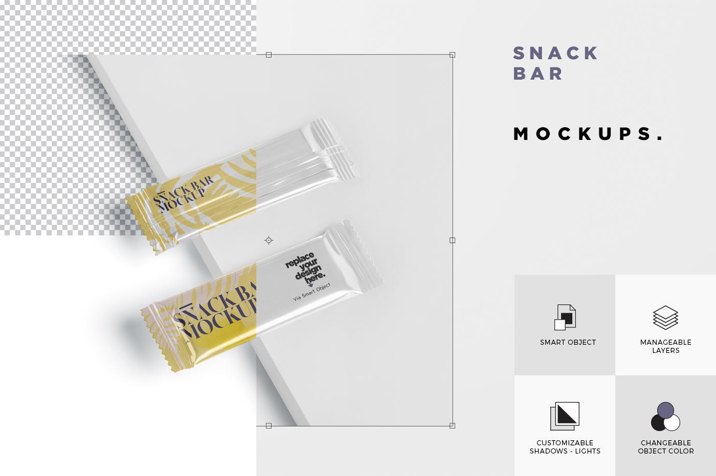 零食糖果包装袋设计效果图素材库精选 Snack Bar Mockup – Slim Rectangular插图(6)