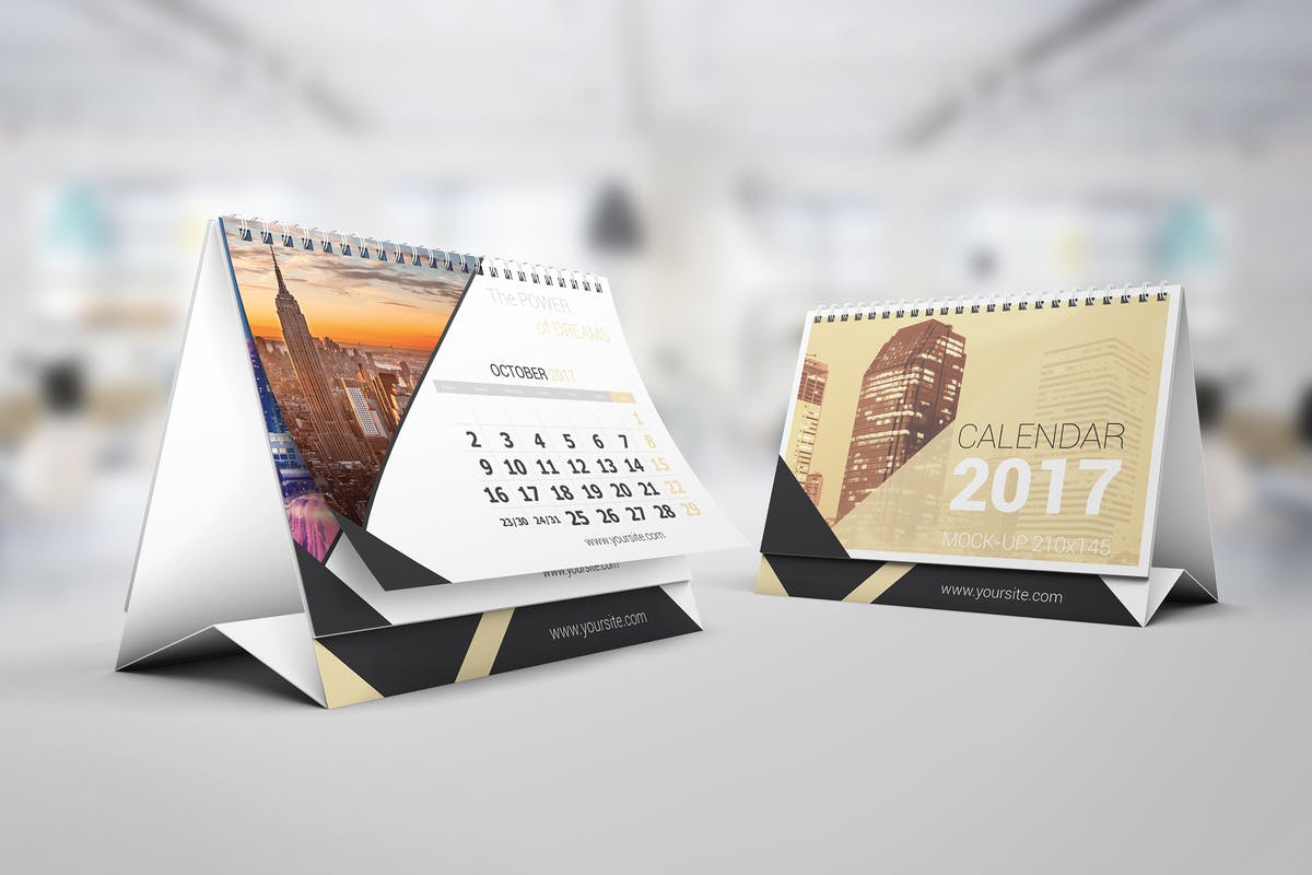 桌面立式翻页日历设计图样机素材中国精选模板 Desk Calendar Mock-Up插图
