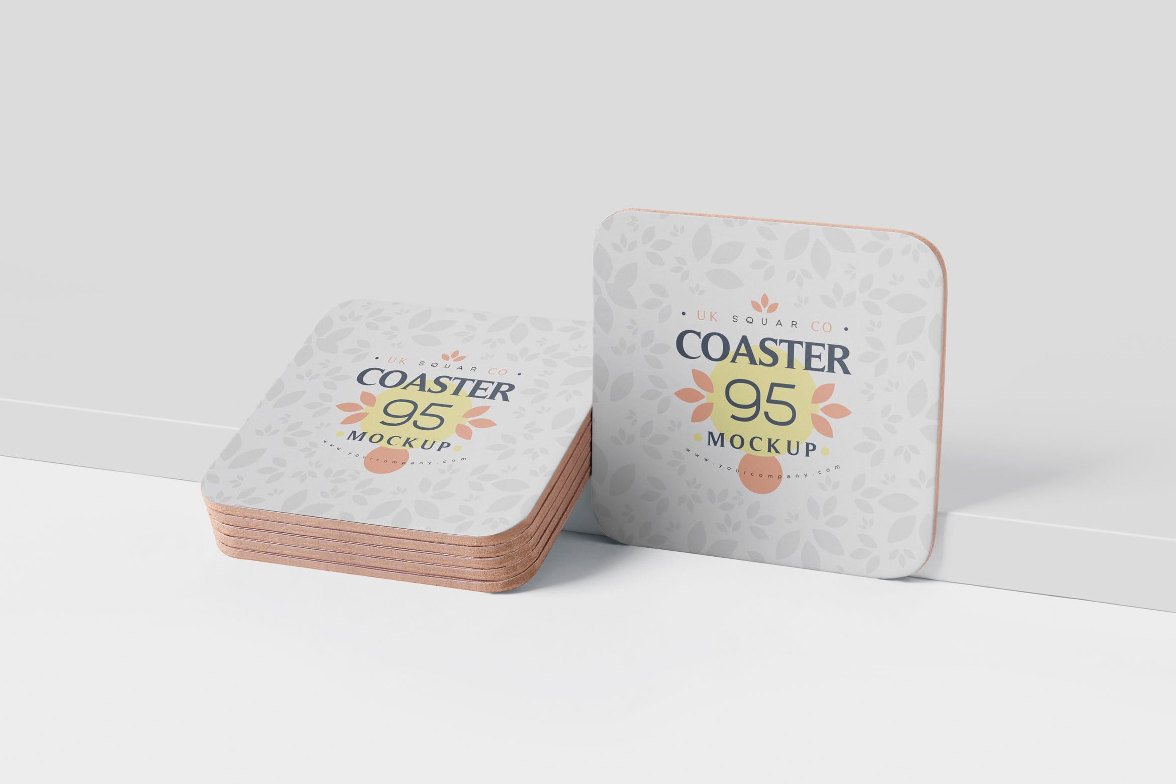 圆角方形杯垫图案设计素材库精选模板 Square Coaster Mock-Up with Round Corner插图