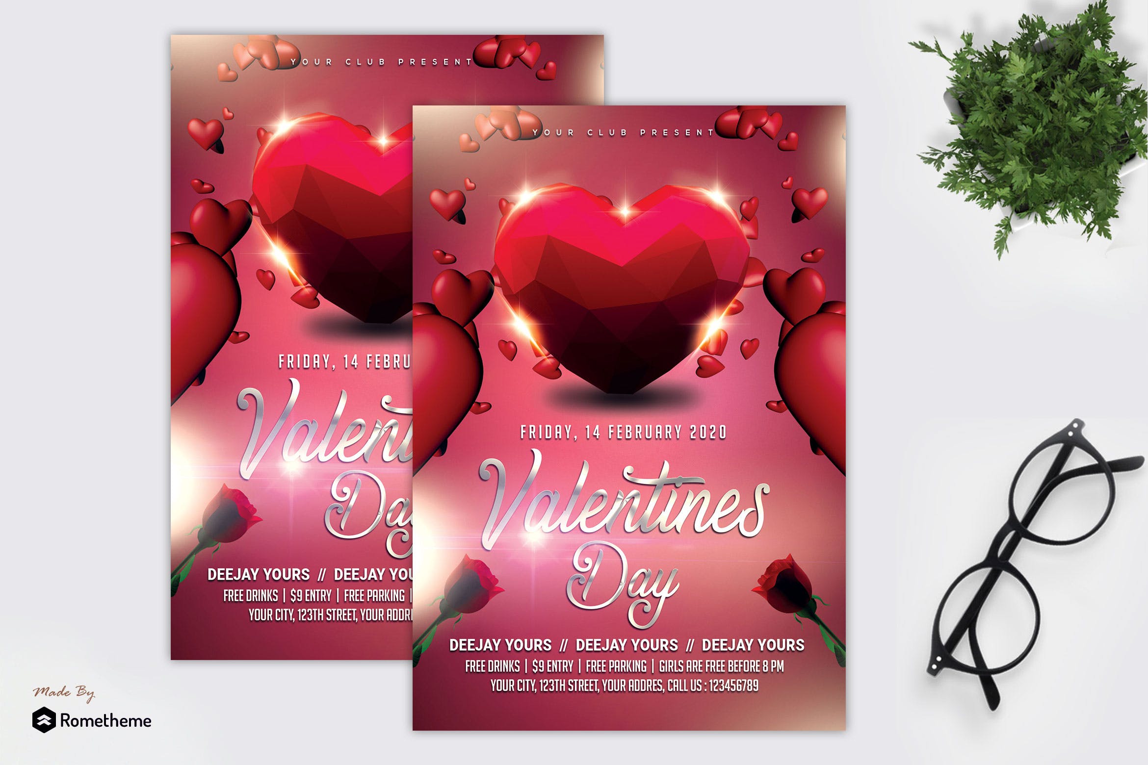 多截面立体心形情人节主题海报传单素材库精选PSD模板 Valentine – Flyer MR插图