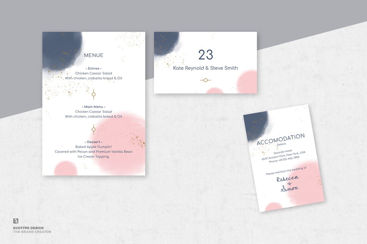 淡水彩艺术婚礼邀请设计素材包v1 Wedding Invitation Set插图(3)