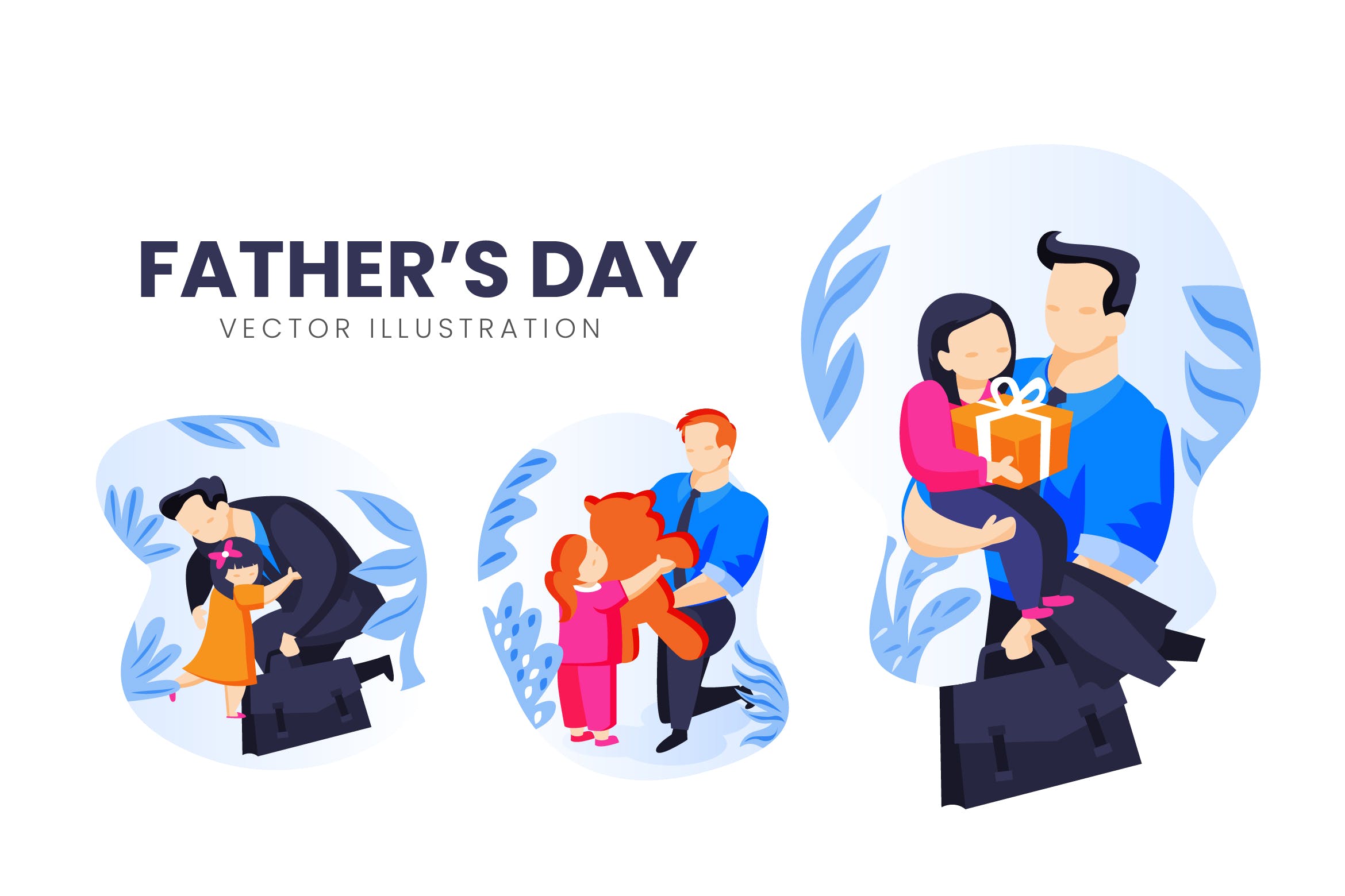 父亲节主题人物形象普贤居精选手绘插画矢量素材 Fathers Day Vector Character Set插图