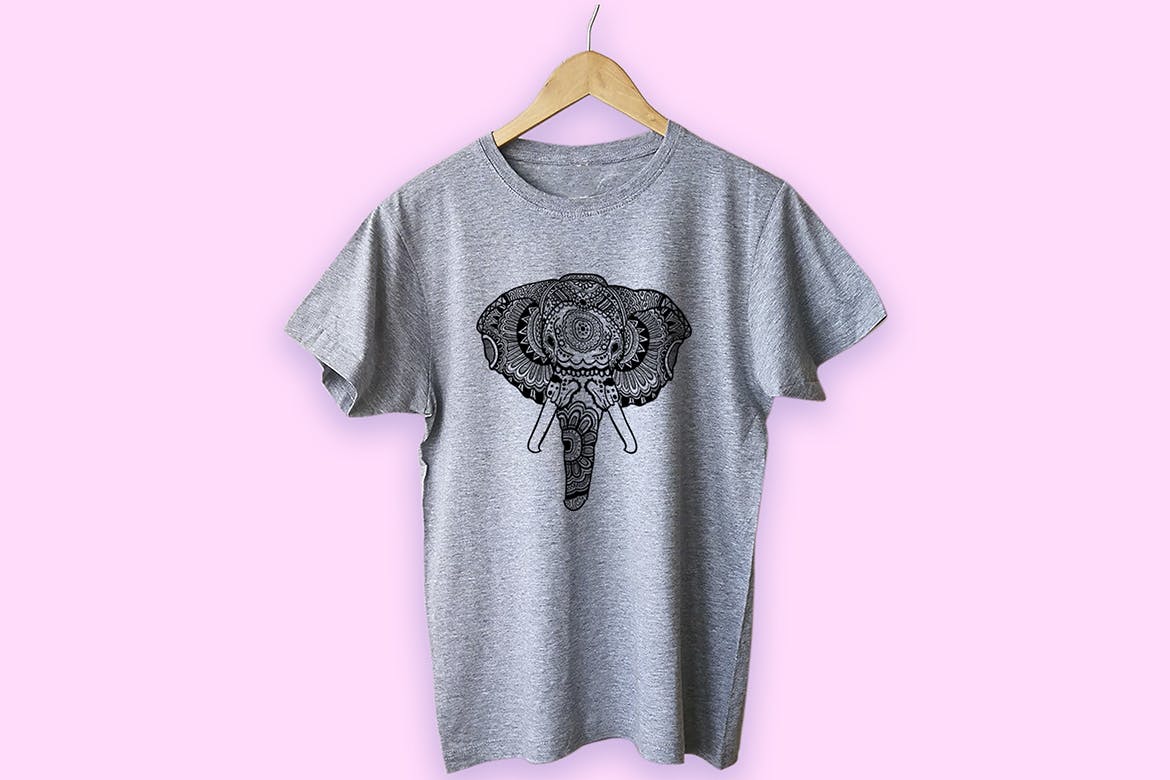 大象-曼陀罗花手绘T恤印花图案设计矢量插画素材库精选素材 Elephant Mandala T-shirt Design Illustration插图(4)