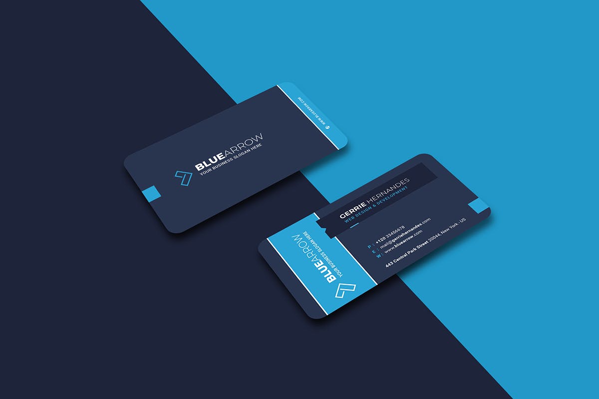 蓝色风格科技企业名片版式设计模板 Business Card插图(1)