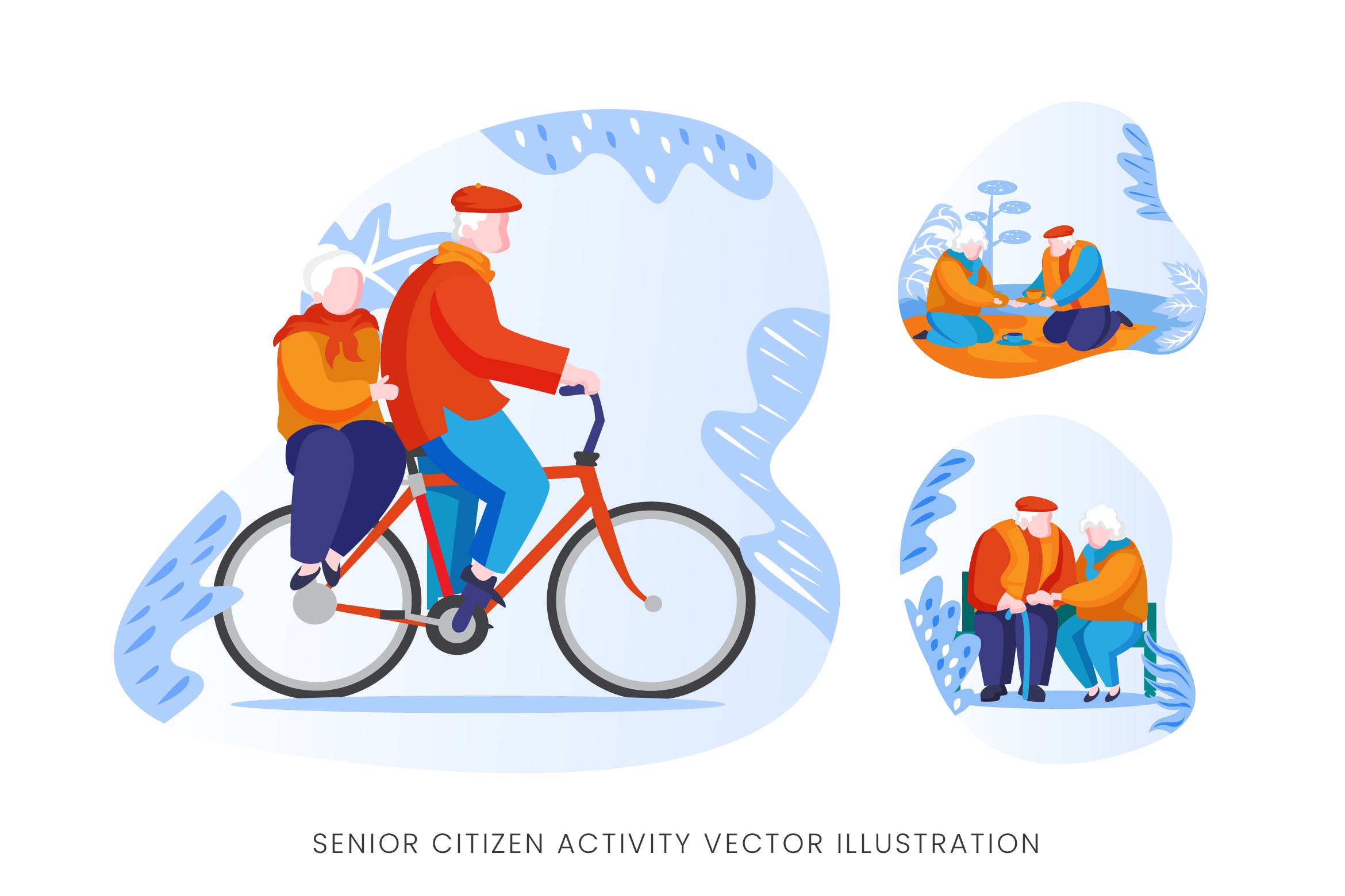 老年人生活人物形象矢量手绘素材库精选设计素材 Senior Citizen Vector Character Set插图