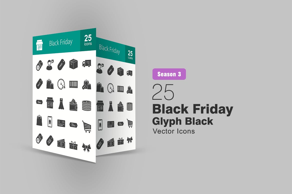 25枚黑色星期五主题矢量字体亿图网易图库精选图标 25 Black Friday Glyph Icons插图