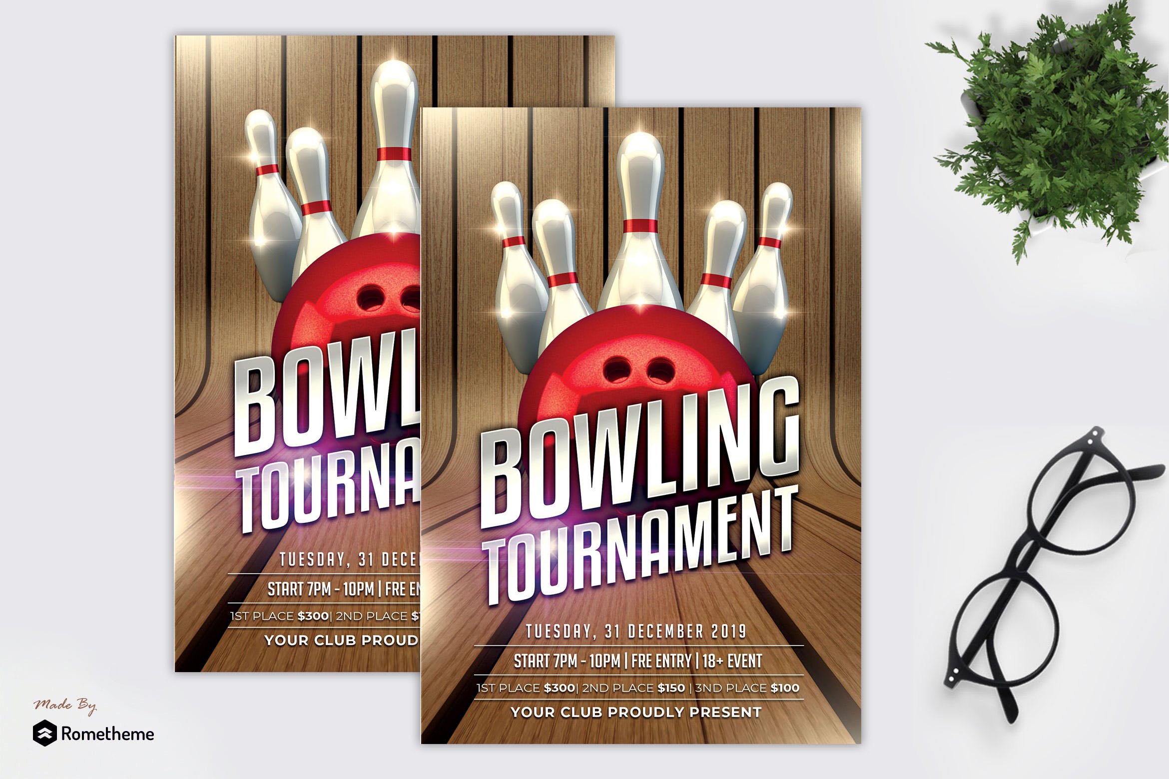 保龄球赛事活动宣传单设计模板 Bowling Tournament – Flyer MR插图