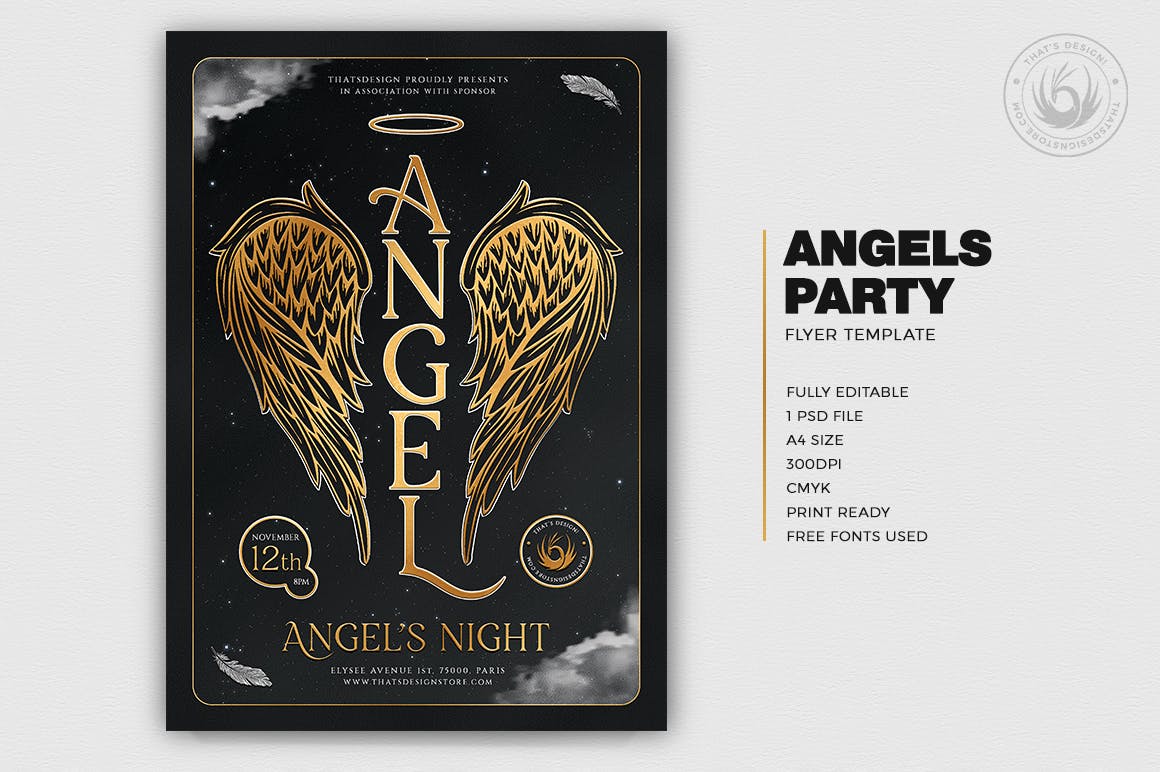天使派对传单设计模板V3 Angels Party Flyer Template V3插图(1)