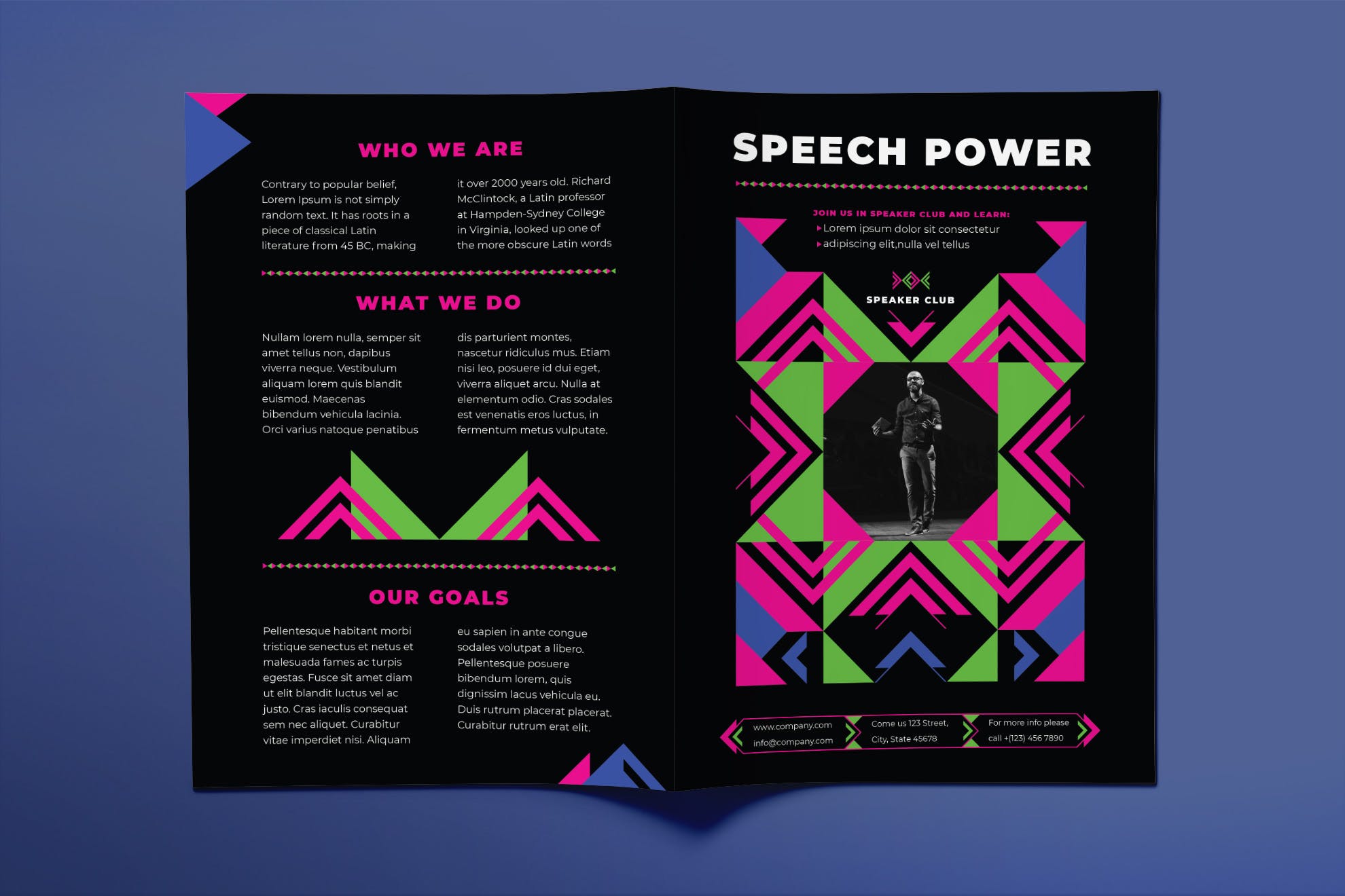 高端酷黑色企业对折页宣传单设计模板 Speaker Brochure Bifold插图(1)
