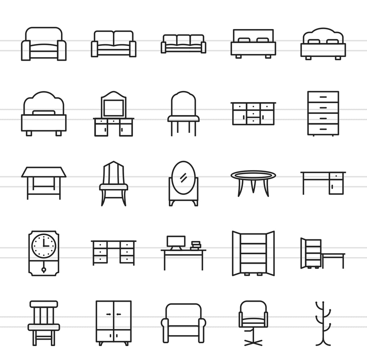 50枚家具系列线性亿图网易图库精选图标 II 50 Furniture Line Icons Season II插图(1)