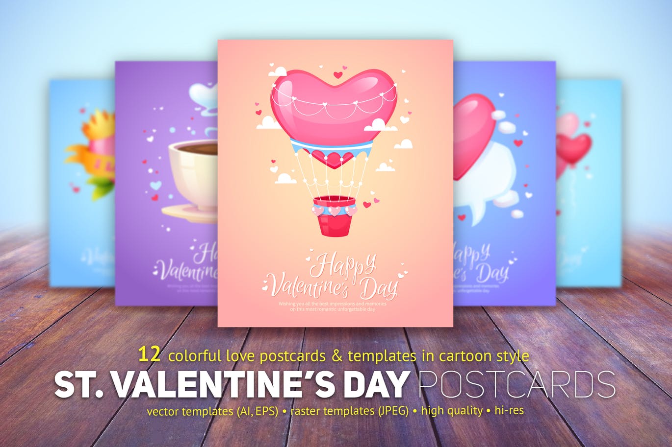 卡通设计风格情人节贺卡模板合集 St. Valentine’s Day Cards Templates插图