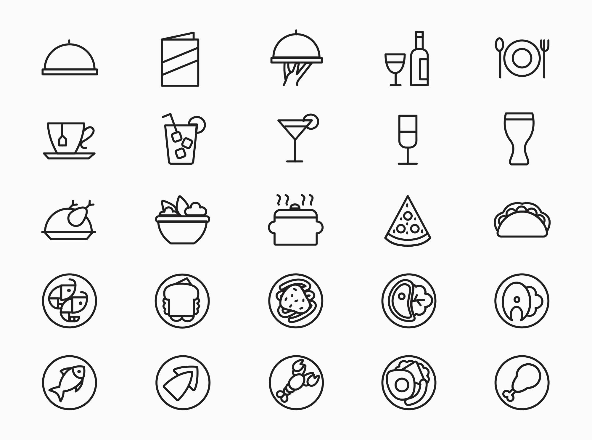 25枚餐厅菜单设计 可用的矢量线性素材库精选图标 25 Restaurant Menu Icons插图(1)